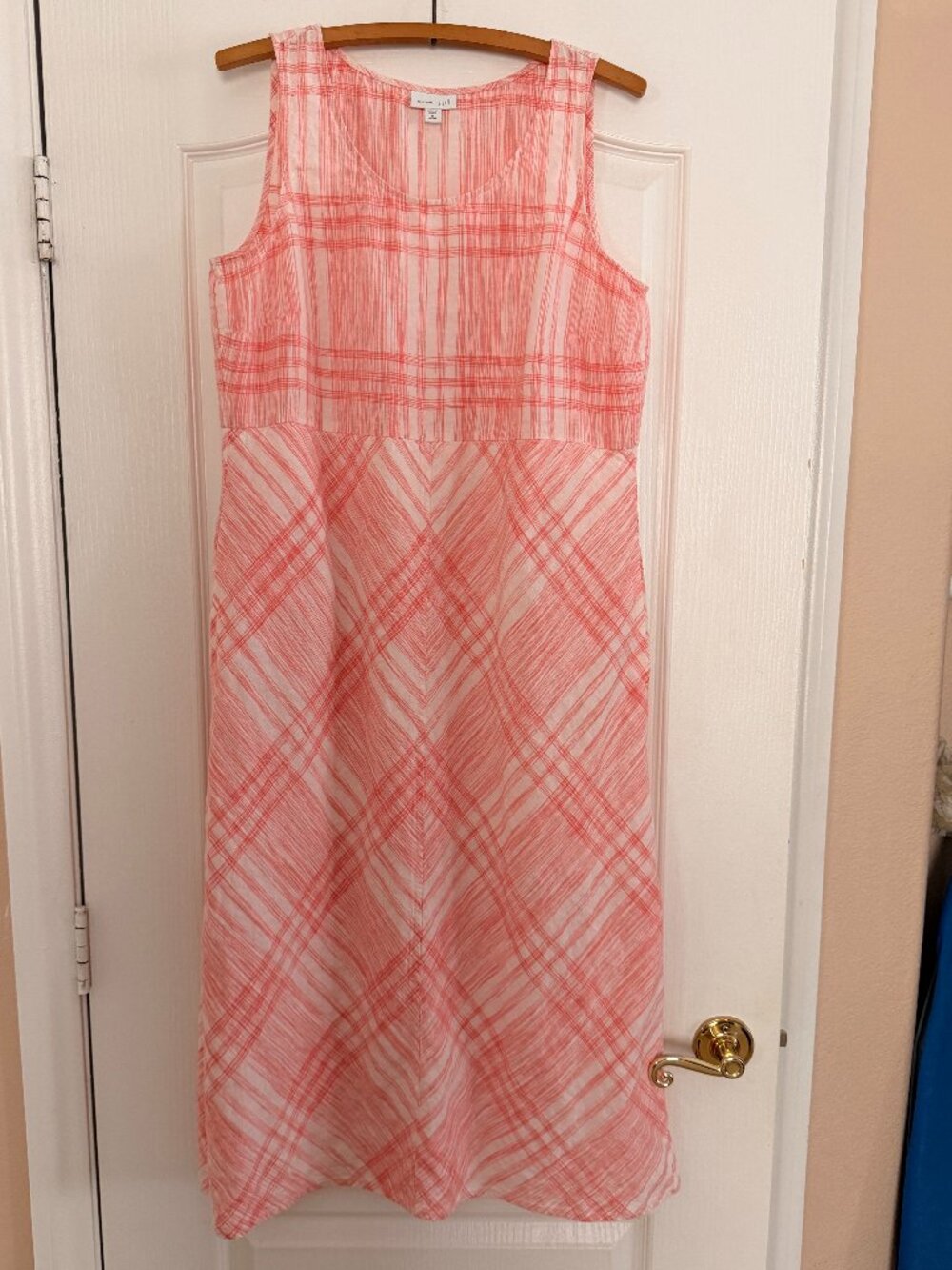 J Jill Love Linen Pink/White Maxi Dress - Size PM